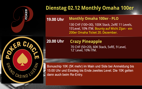 Monthly Omaha (PLO) 100er - Bounty 230er PLO Luzern auf Michael Zijan